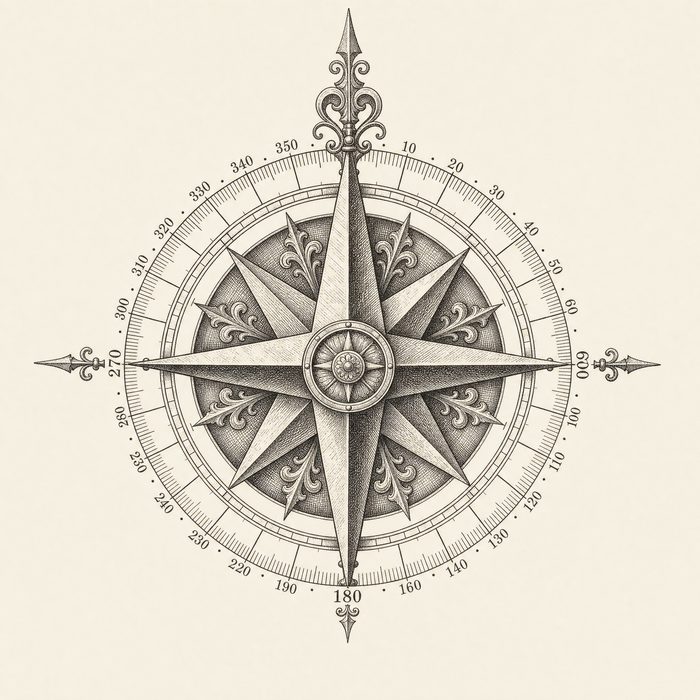 Engraving of an antique compass rose