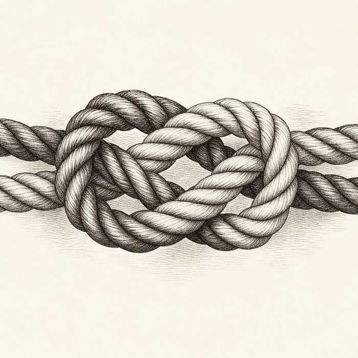 Engraving of two ropes joined in a carrick bend