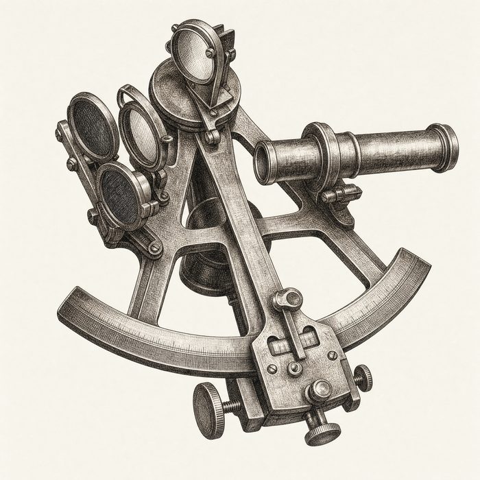 Engraving of a brass sextant